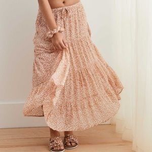 American Eagle Chiffon Maxi Skirt Tiered Leopard Print